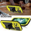 R-JUST Sliding Camera Shockproof Waterproof Dust-proof Metal + Silicone Protective Case with Holder For iPhone 13 Pro Max(Yellow)
