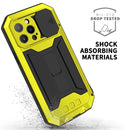 R-JUST Sliding Camera Shockproof Waterproof Dust-proof Metal + Silicone Protective Case with Holder For iPhone 13 Pro Max(Yellow)