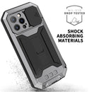 R-JUST Sliding Camera Shockproof Waterproof Dust-proof Metal + Silicone Protective Case with Holder For iPhone 13 Pro Max(Silver)