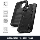 R-JUST Shockproof Waterproof Dust-proof Metal + Silicone Protective Case with Holder For iPhone 13 Pro(Black)