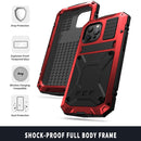 R-JUST Shockproof Waterproof Dust-proof Metal + Silicone Protective Case with Holder For iPhone 13 Pro(Red)