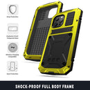 R-JUST Shockproof Waterproof Dust-proof Metal + Silicone Protective Case with Holder For iPhone 13 Pro Max(Yellow)