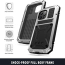 R-JUST Shockproof Waterproof Dust-proof Metal + Silicone Protective Case with Holder For iPhone 13 Pro Max(Silver)