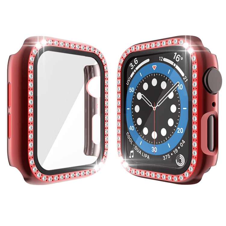 Electroplating PC Single Row Diamond Protective Case with Tempered Glass Film For Apple Watch Series 3 & 2 & 1 42mm(Red)