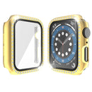 Electroplating PC Single Row Diamond Protective Case with Tempered Glass Film For Apple Watch Series 3 & 2 & 1 42mm(Gold)