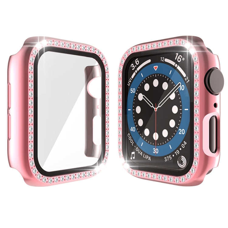 Electroplating PC Single Row Diamond Protective Case with Tempered Glass Film For Apple Watch Series 3 & 2 & 1 42mm(Rose Pink)