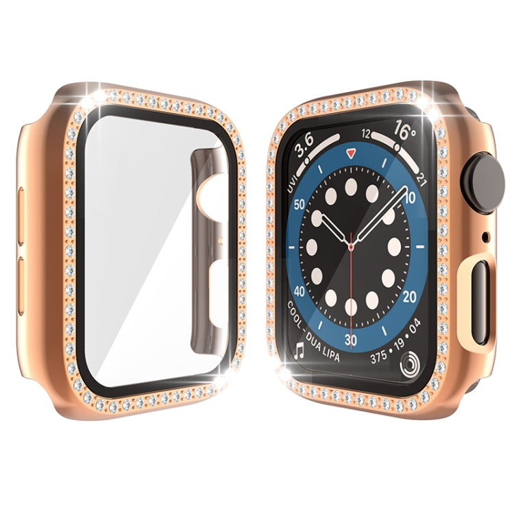 Electroplating PC Single Row Diamond Protective Case with Tempered Glass Film For Apple Watch Series 3 & 2 & 1 42mm(Rose Gold)