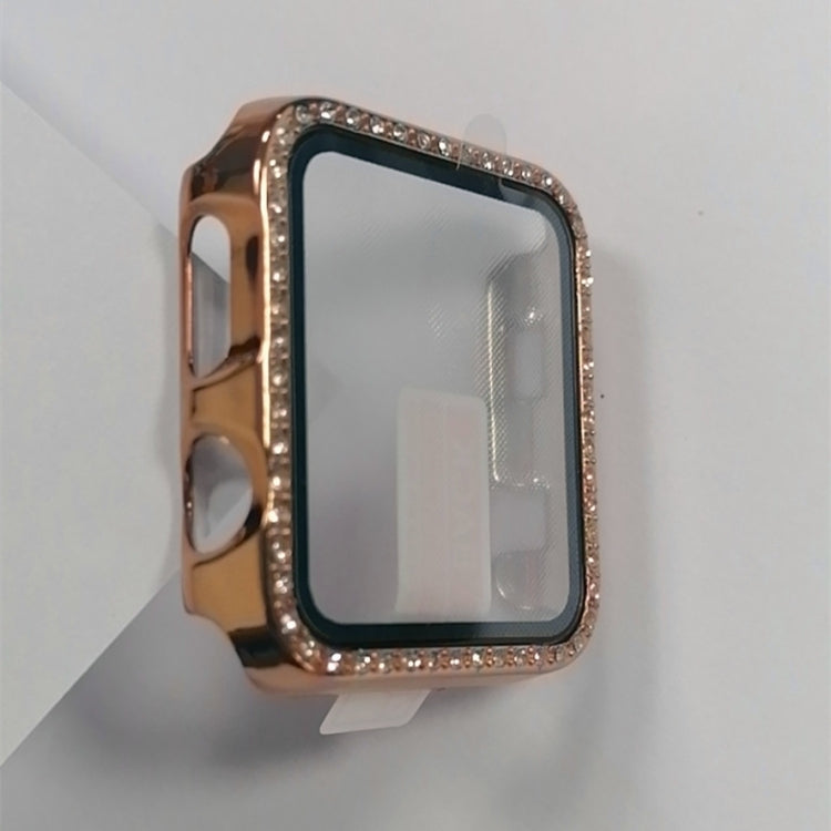 Electroplating PC Single Row Diamond Protective Case with Tempered Glass Film For Apple Watch Series 3 & 2 & 1 42mm(Rose Gold)