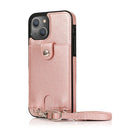 Shockproof PU Leather + TPU Protective Case with Card Slot & Lanyard For iPhone 13 mini(Rose Gold)