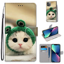 Coloured Drawing Cross Texture Horizontal Flip PU Leather Case with Holder & Card Slots & Wallet & Lanyard For iPhone 13 mini(Frog Kitten)