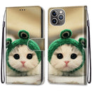 Coloured Drawing Cross Texture Horizontal Flip PU Leather Case with Holder & Card Slots & Wallet & Lanyard For iPhone 13 mini(Frog Kitten)