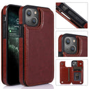 Double Buckle Shockproof PU Protective Case with Card Slots & Holder For iPhone 13(Brown)