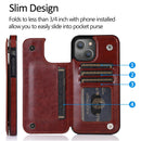 Double Buckle Shockproof PU Protective Case with Card Slots & Holder For iPhone 13(Brown)
