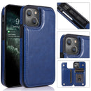 Double Buckle Shockproof PU Protective Case with Card Slots & Holder For iPhone 13(Blue)