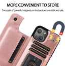 Double Buckle Shockproof PU Protective Case with Card Slots & Holder For iPhone 13(Rose Gold)