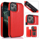 Double Buckle Shockproof PU Protective Case with Card Slots & Holder For iPhone 13(Red)