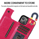 Double Buckle Shockproof PU Protective Case with Card Slots & Holder For iPhone 13(Rose Red)