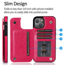 Double Buckle Shockproof PU Protective Case with Card Slots & Holder For iPhone 13(Rose Red)
