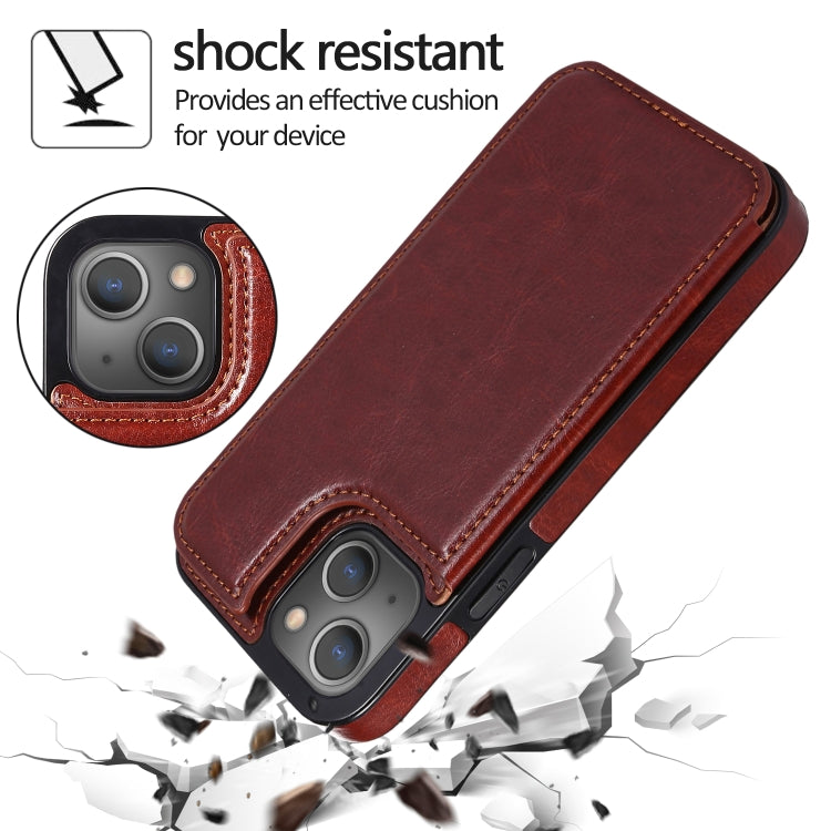 For iPhone 13 mini Double Buckle Shockproof PU Protective Case with Card Slots & Holder For iPhone 13 Mini(Brown)