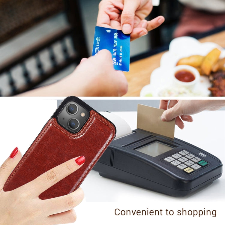 For iPhone 13 mini Double Buckle Shockproof PU Protective Case with Card Slots & Holder For iPhone 13 Mini(Brown)