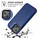 Double Buckle Shockproof PU Protective Case with Card Slots & Holder For iPhone 13 Pro Max(Blue)