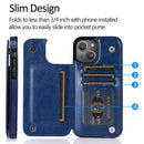 Double Buckle Shockproof PU Protective Case with Card Slots & Holder For iPhone 13 Pro Max(Blue)