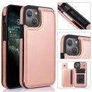 Double Buckle Shockproof PU Protective Case with Card Slots & Holder For iPhone 13 Pro Max(Rose Gold)