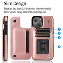 Double Buckle Shockproof PU Protective Case with Card Slots & Holder For iPhone 13 Pro Max(Rose Gold)