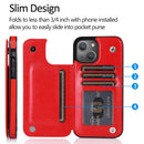 Double Buckle Shockproof PU Protective Case with Card Slots & Holder For iPhone 13 Pro Max(Red)