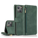 Skin-feel Crazy Horse Texture Zipper Wallet Bag Horizontal Flip Leather Case with Holder & Card Slots & Wallet & Lanyard For iPhone 13 Pro Max(Dark Green)