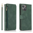 Skin-feel Crazy Horse Texture Zipper Wallet Bag Horizontal Flip Leather Case with Holder & Card Slots & Wallet & Lanyard For iPhone 13 Pro Max(Dark Green)