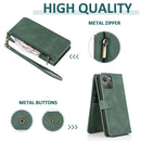 Skin-feel Crazy Horse Texture Zipper Wallet Bag Horizontal Flip Leather Case with Holder & Card Slots & Wallet & Lanyard For iPhone 13 Pro Max(Dark Green)