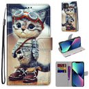 Coloured Drawing Cross Texture Horizontal Flip PU Leather Case with Holder & Card Slots & Wallet & Lanyard For iPhone 13 mini(Leather Shoes Cat)
