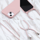 For iPhone 13 Pro Candy Colors TPU Protective Case with Lanyard (Rose Gold)