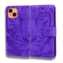 Tiger Embossing Pattern Horizontal Flip Leather Case with Holder & Card Slots & Wallet For iPhone 13(Purple)