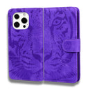 Tiger Embossing Pattern Horizontal Flip Leather Case with Holder & Card Slots & Wallet For iPhone 13 Pro Max(Purple)