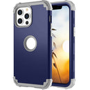 3 in 1 Shockproof PC + Silicone Protective Case For iPhone 13(Navy Blue + Grey)
