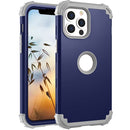 3 in 1 Shockproof PC + Silicone Protective Case For iPhone 13 Pro(Navy Blue + Grey)