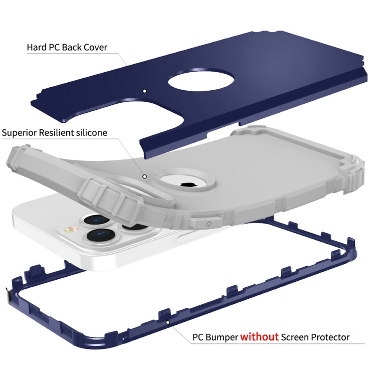 3 in 1 Shockproof PC + Silicone Protective Case For iPhone 13 Pro(Navy Blue + Grey)