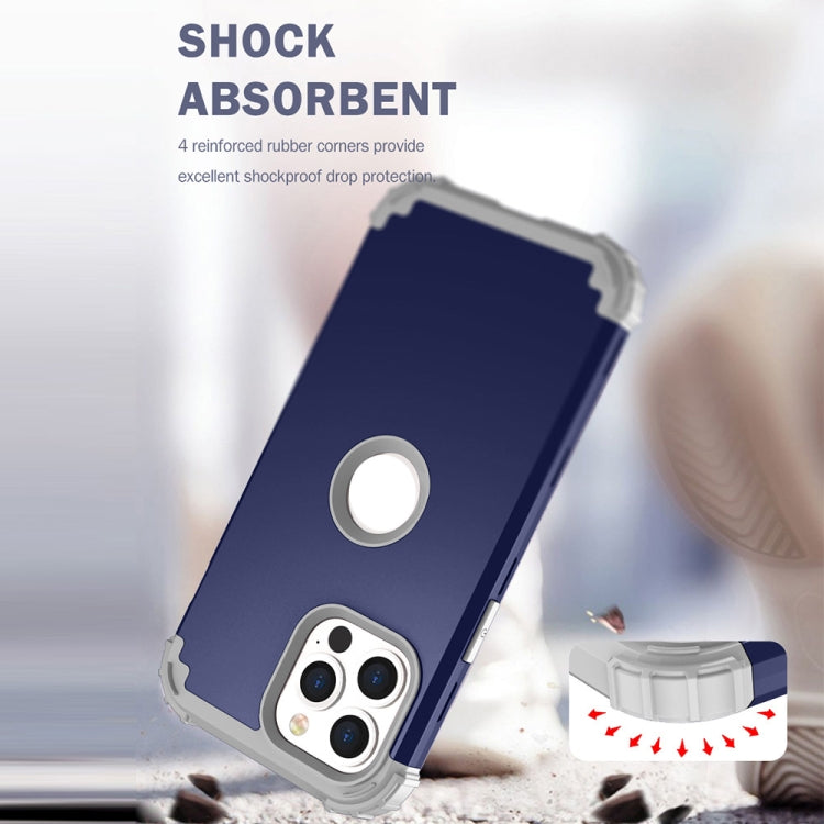 3 in 1 Shockproof PC + Silicone Protective Case For iPhone 13 Pro(Navy Blue + Grey)