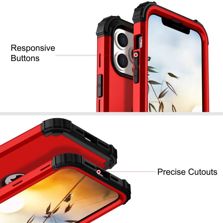 3 in 1 Shockproof PC + Silicone Protective Case For iPhone 13 Pro(Red + Black)