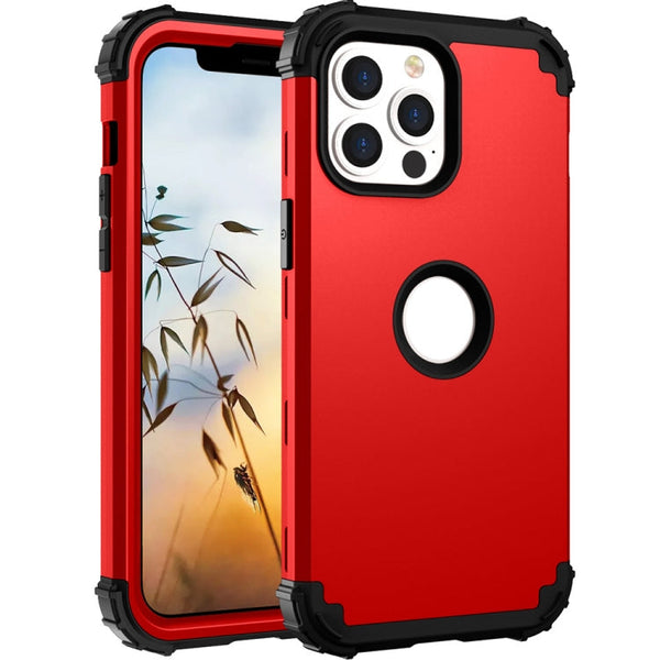 3 in 1 Shockproof PC + Silicone Protective Case For iPhone 13 Pro(Red + Black)