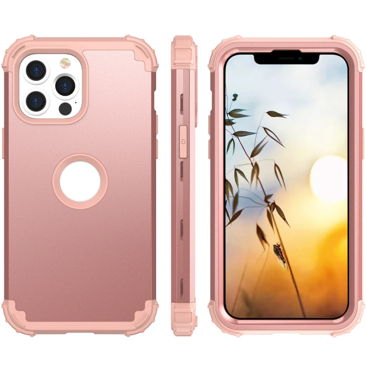 3 in 1 Shockproof PC + Silicone Protective Case For iPhone 13 Pro Max(Rose Gold)