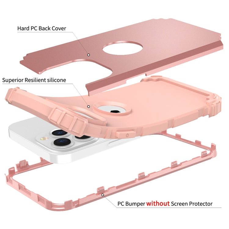 3 in 1 Shockproof PC + Silicone Protective Case For iPhone 13 Pro Max(Rose Gold)