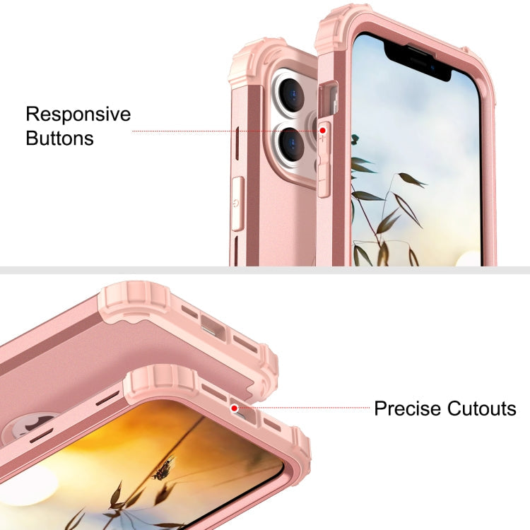 3 in 1 Shockproof PC + Silicone Protective Case For iPhone 13 Pro Max(Rose Gold)