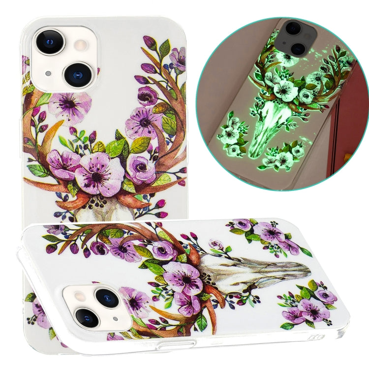 Luminous TPU Soft Protective Case For iPhone 13(Flower Deer)
