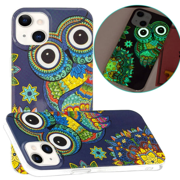 Luminous TPU Soft Protective Case For iPhone 13(Blue Owl)