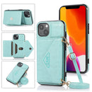Multi-functional Cross-body Card Bag TPU+PU Back Cover Case with Holder & Card Slot & Wallet For iPhone 13 mini(Green)