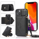 Multi-functional Cross-body Card Bag TPU+PU Back Cover Case with Holder & Card Slot & Wallet For iPhone 13(Black)