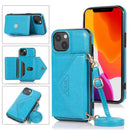 Multi-functional Cross-body Card Bag TPU+PU Back Cover Case with Holder & Card Slot & Wallet For iPhone 13(Blue)